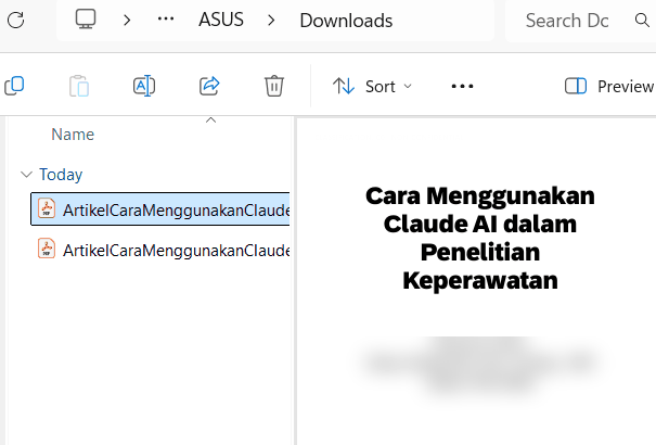 Preview pane File Explorer menampilkan halaman judul PDF setelah penandaan zona dimatikan