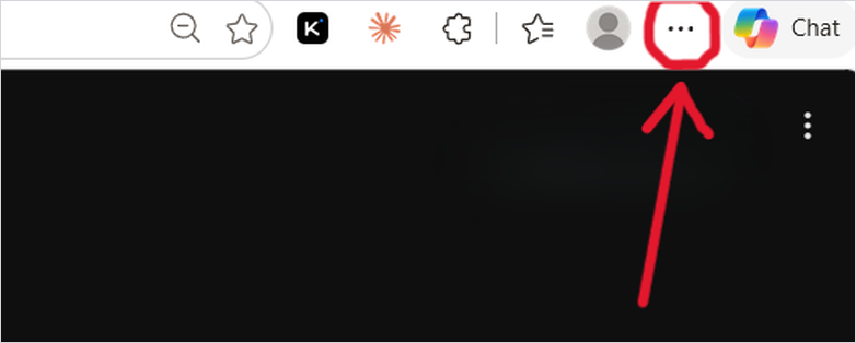 Ikon titik tiga di pojok kanan atas Microsoft Edge, ditandai lingkaran merah