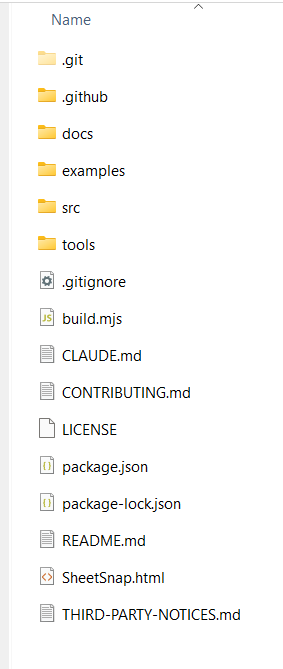 Isi folder hasil clone di laptop, berisi folder git, github, docs, examples, src, tools dan sepuluh berkas