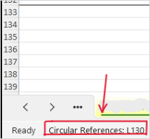 Status bar Excel menampilkan tulisan Circular References L130