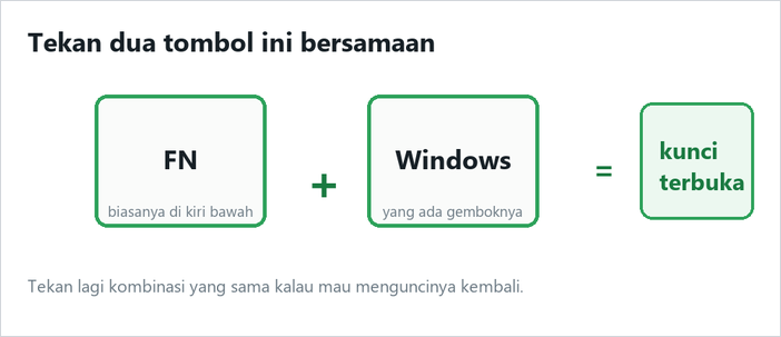 Tekan FN dan tombol Windows bersamaan untuk membuka kunci tombol Windows